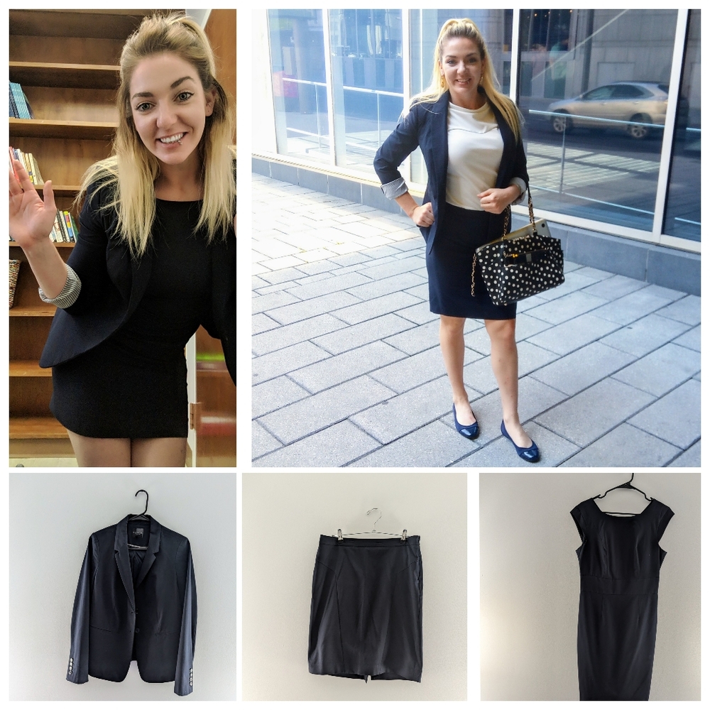 The Limited Navy Blue 3-Piece Suit Set Blazer Dress Skirt Size 8 Stretch Office